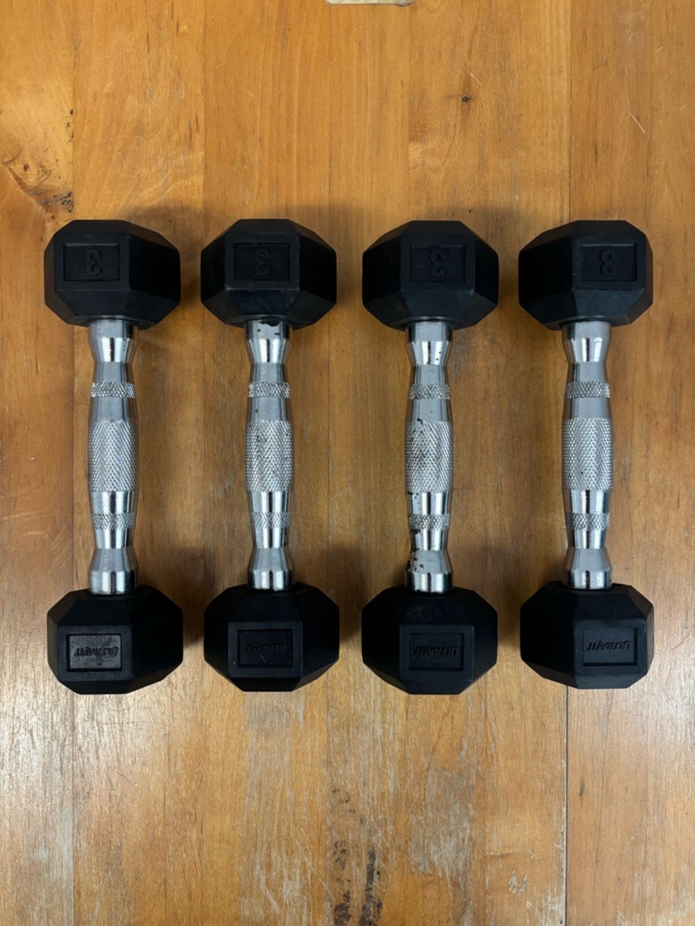 (4) Classic Black Hex Rubber Dumbbell Pairs
